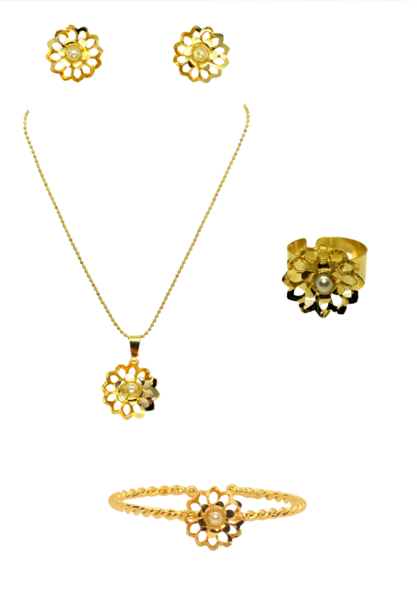 Set Conjunto Flores De Loto, En Bronce con recubrimento de oro 24k