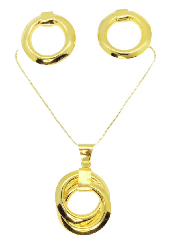 Set Circulos Dobles, Bronce con baño de oro 24K