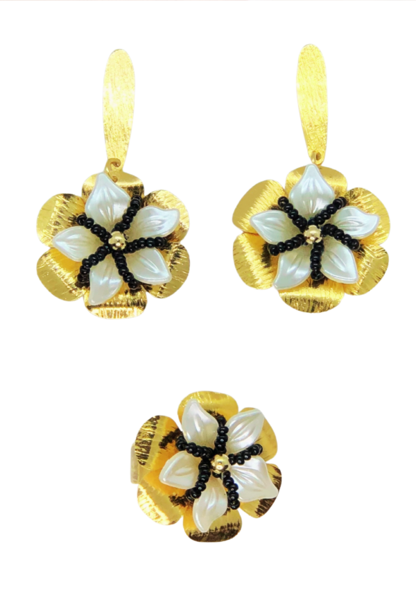 Set Flor de Luz y Sombra, Bronce con baño de oro 24K