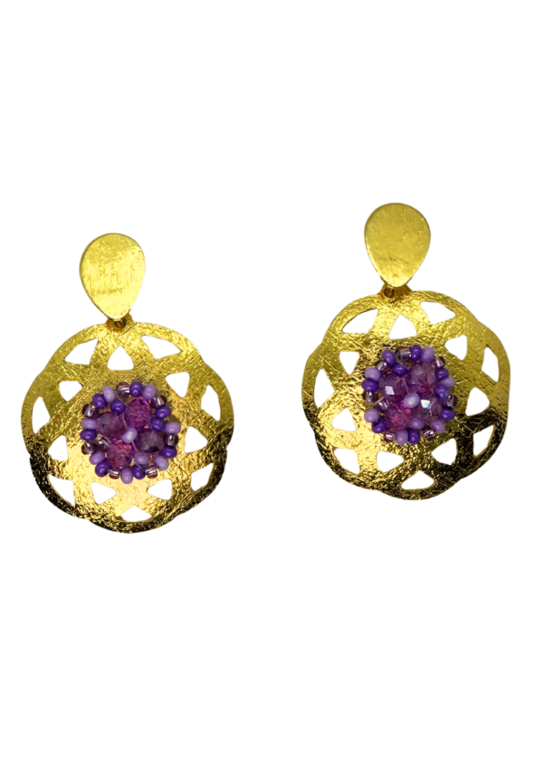 Aretes Aura Violeta, en Bronce Con recubrimiento de oro 24k