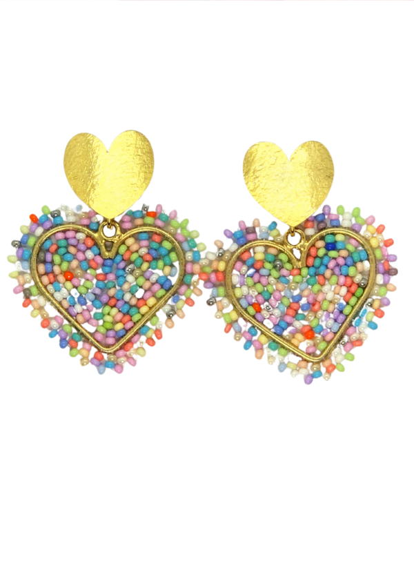 Aretes Corazon Pastel, En Bronce con recubrimiento de oro 24k