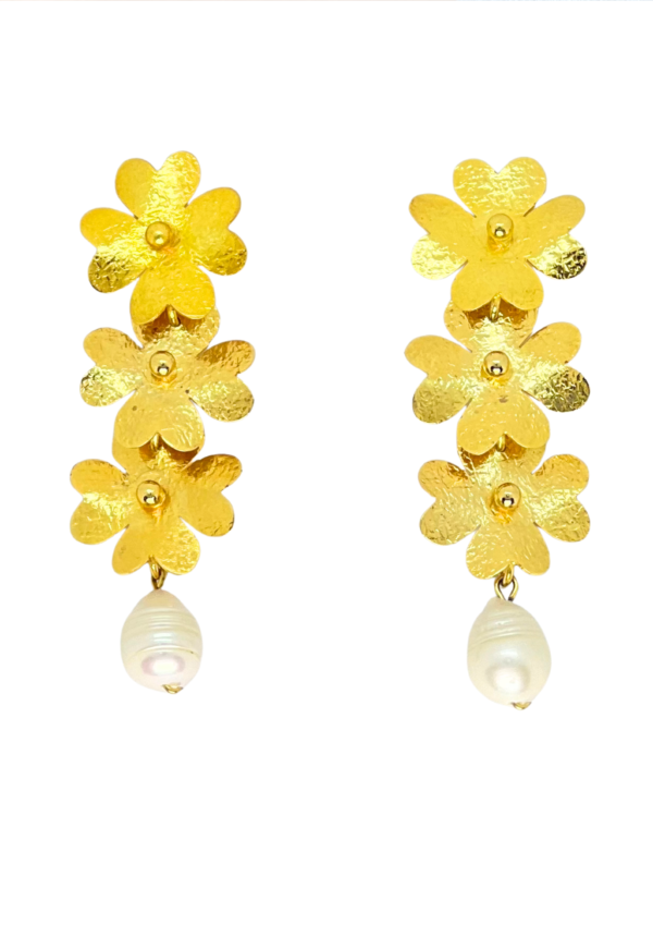 Aretes Flores De Campanillas De Oro, Bronce Con baño de oro24k