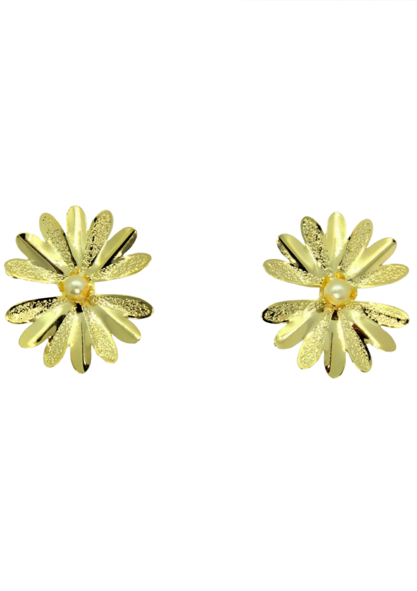 Aretes en forma de girasol, bronce en baño de oro de 24k