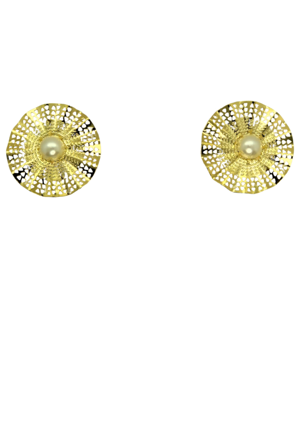 Aretes Circular con perla, Bronce con baño de oro 24k