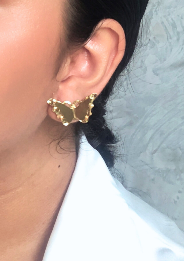 Aretes Alas de Mariposa, bronce con baño de oro 24K