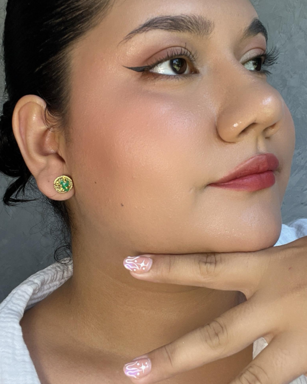 Aretes topito de murrina de esmeralda
